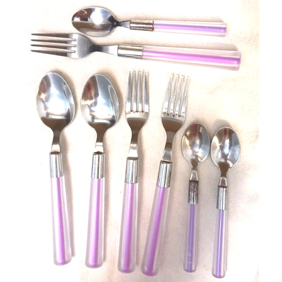 8 pc Acrylic VIOLET PURPLE Flatware Fork Teaspoons Spoons Mid Century Modern - Picture 4 of 11
